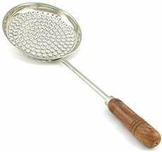 Stainless Steel Wooden Handle Boondi Jhara with Kitchen Multiuse Utensil 10INCH - £12.30 GBP