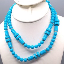 Vintage Turquoise Lucite Beaded Necklace, Interesting Strand with Multiple Shape - £28.55 GBP