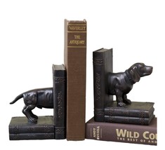 Dachshund Dog Bookend Set 5.1" High Deep Brown Color Poly Stone Library Books  image 1