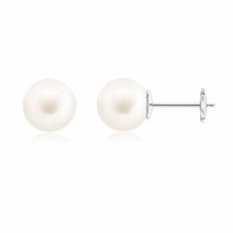 Freshwater Cultured Pearl Solitaire Stud Earrings in 14K Gold (Grade-AA, 10MM) - £143.13 GBP