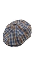 Goorin Bros Domino Flat Cap Gray Blue Brown Plaid Wool Blend NWT - £50.63 GBP