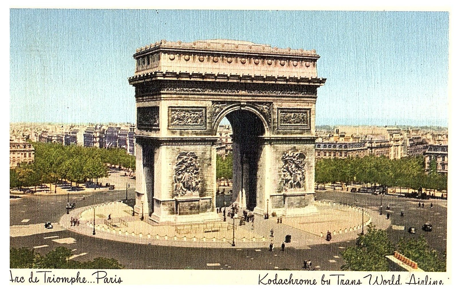 Vintage TWA Along The Way Of TWA Postcard Arc de Triumph Paris - $9.89