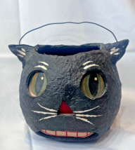 Halloween Vtg Black Cat Hard Painted Paper Mache Pulp Seasonal Lantern Decor - £380.99 GBP
