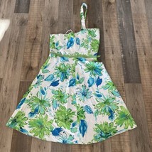 JESSICA HOWARD Green Blue/White Floral Print Belted Sleeveless Dress-Sz 10 - £11.16 GBP