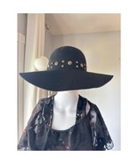 Black Wool Wide Brim Hat with Studded Band – Floppy Sun Hat Fedora Style - $491.90 MXN