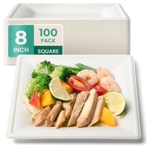 [100 Pack Compostable Paper Plates, 8 Inch Biodegradable Square Plates, Heavy-Du - £31.16 GBP