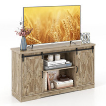 Farmhouse Entertainment Center with Adjustable Shelves and Storage Cabinet-Gray  - £192.08 GBP