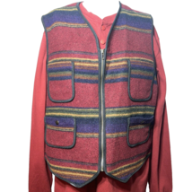 Woolrich Blanket Vest Men&#39;s Large Full Zip Striped Red Western Cowboy - AC - $50.72