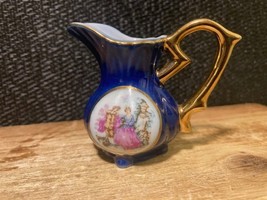 Vintage Miniature Pitcher Cobalt Blue &amp; Gold Collectible approx 2&quot; - $7.90