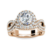 2.00Ct Lab Diamond &amp; Diamond Halo Wedding Engagement Ring 14K Rose Gold - £1,158.65 GBP
