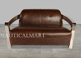 NauticalMart Collection 57&quot; Snap Leather Vintage Loveseat - £2,328.00 GBP