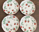 Spectrum Designz 4 Salad Plates Strawberry Print New Ceramic Scalloped F... - $59.99