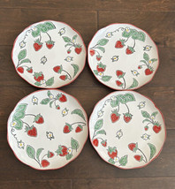 Spectrum Designz 4 Salad Plates Strawberry Print New Ceramic Scalloped F... - £47.12 GBP