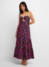 Fore Floral Tiered Boho Maxi Dress Cut Out 100% Cotton Size Large - $53.16