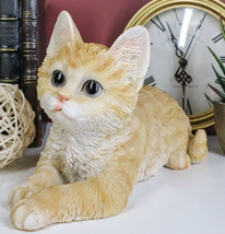 Resting Feline Orange Tabby Cat Kitten Figurine With Realistic Glass Eyes Decor - £31.96 GBP