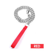 Metal Chain Dog Lead with Leather Style Handle Strong Control Leash 120CM - $165.57 MXN