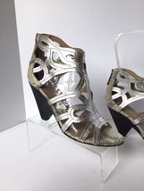 Donald Pliner Sz.6 Cone Heel, Silver And Snake Detail Open Toe Back Zip ... - £7.77 GBP