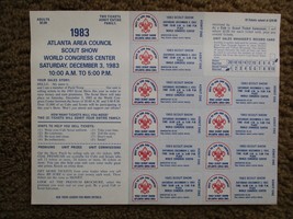 Vintage Unused Sheet Of 1983 Atlanta Area Council Bsa Scout Show Tickets - £3.94 GBP