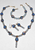 Vintage Murano Venetian 3pc Floral Glass Bead Necklace Set Cornflower Blue - £56.02 GBP