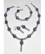 Vintage Murano Venetian 3pc Floral Glass Bead Necklace Set Cornflower Blue - £54.52 GBP