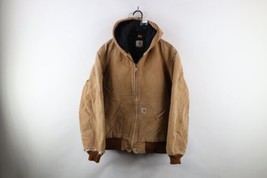 Vtg Carhartt Mens M Thrashed Spell Out Quilted Hooded Canvas Jacket Duck Brown - $128.65