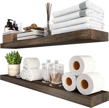 Floating Shelves 36 Inches Long Rustic Natural Wood Wall Shelf Set, Dark Brown - £83.39 GBP