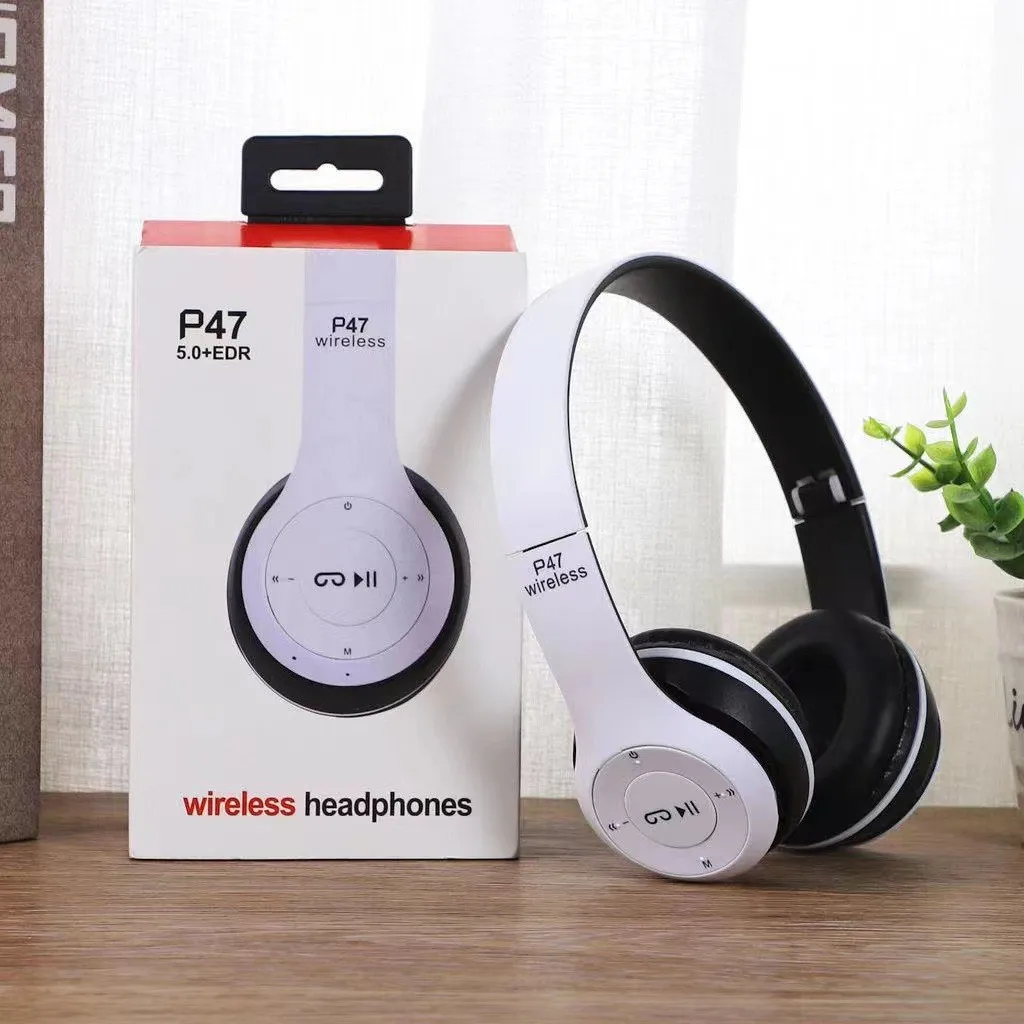 P47 Foldable Wireless Headphones: HIFI Stereo Sound, Mic for Gaming &amp; Music - $4.88