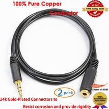 2X Gold 3.5Mm Male To 3.5Mm Female Audio Extension Gold Cable 3Ft - £19.74 GBP