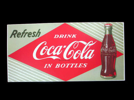 Coca-Cola Textured Tin Sign Refresh Red Diamond Emblem Logo Green Background - £13.03 GBP