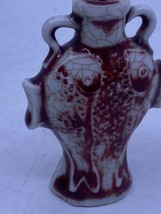 Vintage Japanese Small Red Crackle Glaze Koi Fish Handled Vase Vessel Antique? - £156.90 GBP