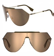 FENDI EYELINE 2.0 0075 Brown Gold Print Mirror Wrap Metal Sunglasses FFM... - $366.30