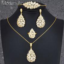 ModemAngel Luxury Delicate Water Drop Necklace Bracelet Earring Ring Jewelry Set - £70.63 GBP