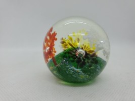 Handmade Paperweight Colorful Flowers Burst Hand Blown Glass - £18.50 GBP