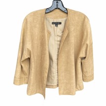 Lafayette 148 Suede Leather Jacket Womens 2 Brown Tan Open Front Long Sleeve - £44.31 GBP