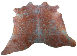 Turquoise Cowhide Rug: 6&#39; X 6 1/4&#39; Blue/Brown Acid Washed Cowhide Rug C-... - $187.11