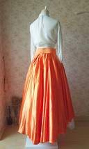 Orange High Low Layered Tulle Skirt Women Plus Size Satin Tulle Skirt image 5
