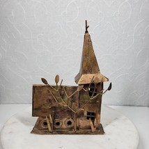 Vintage Copper Church 11&quot; MCM Metal Art Sculpture Working Music Box Whimsical  - £27.53 GBP