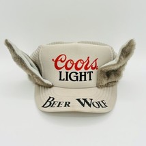 Vintage Coors Light Beer Wolf Trucker Hat Snapback Fuzzy Ears RARE 80s Cap - $44.54