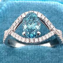 2.75Ct Oval Cut Blue Diamond Solid 925 Sterling Silver Designer Engagement Ring - £87.40 GBP