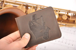 New - Genuine Leather Wallet Saxophonist Mg Leather Work Gift (Brown, Black Red) - £58.36 GBP