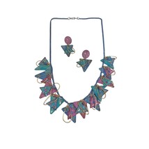 Necklace Earring Womens Fashion Etched Metal Teal Blue Purple Jewelry 26... - £29.63 GBP