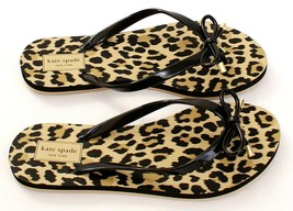 Kate Spade Black Nova Leopard Print Thong Sandals Flip Flops Women&#39;s NEW - $49.99