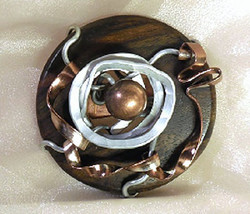 Saturn Teak Wood w/ Copper &amp; Silver Magnetic Brooch from Designs by OC - $34.95