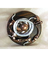 Saturn Teak Wood w/ Copper & Silver Magnetic Brooch from Designs by OC - $34.95