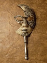 Venetian Fancy Masquerade Half Mask Face Cover W Stick Party - £19.46 GBP