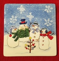 St. Nicholas Square BUTTON UP 7&quot; Trivet / Wall Hang Embossed Snowman Family NEW - £19.76 GBP