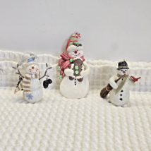 Lot of 3 Snowmen Ornaments 2 Standing 1 Fimo Clay Hat Scarf Playing in Snow - $356.46 MXN