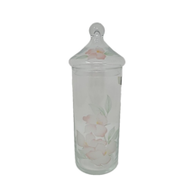 Vintage Tall Turkish Glass Apothecary Jar with Lid Pink Flowers 10.5&quot; - $39.59