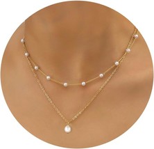 Gold Pearl Necklace for Women 14K Gold Plated Layered Freshwater Pearl N... - $32.76
