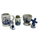 Vintage Miniature Porcelain Delft Blue Lot Of 5 Windmill Stein Egg Cup M... - €16,51 EUR